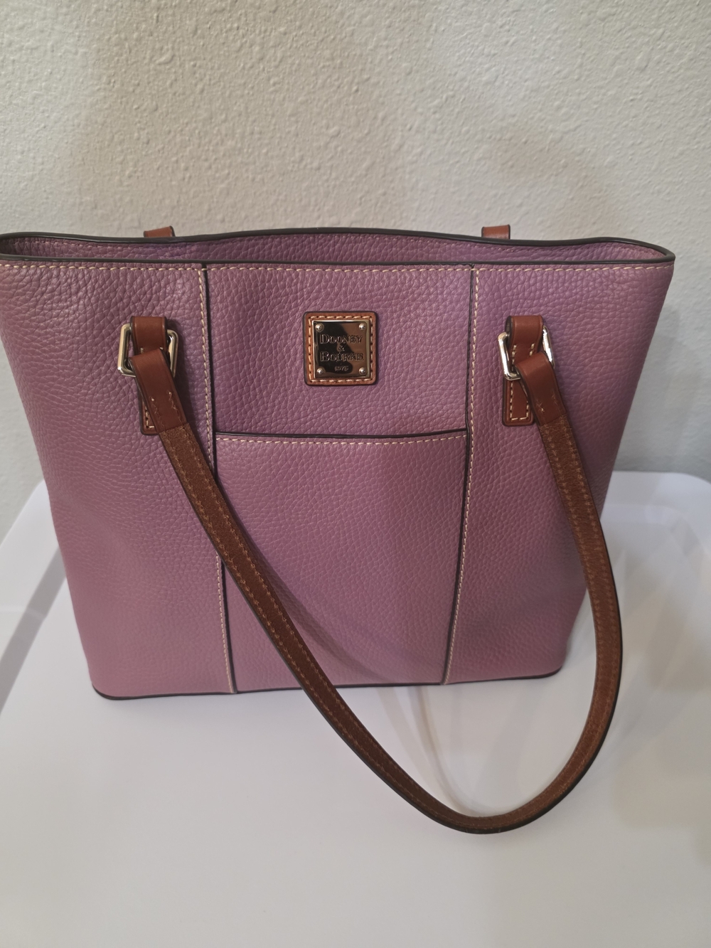 Dooney & Bourke Pink Pebble Leather Tote with Brown Straps